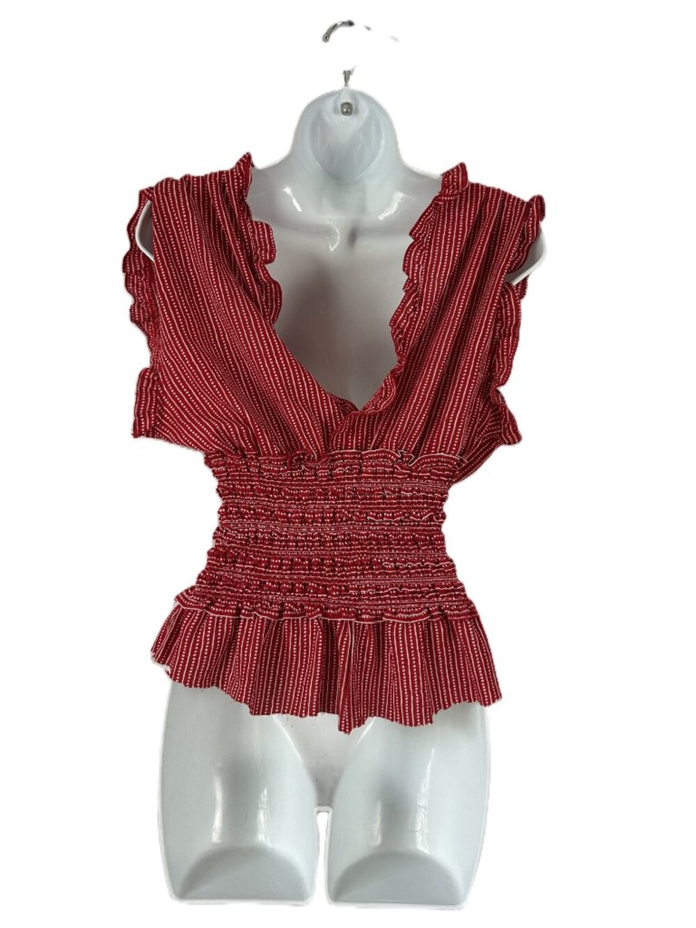 Max Studio Deep V Ruffle Top Red L - Picture 4 of 5